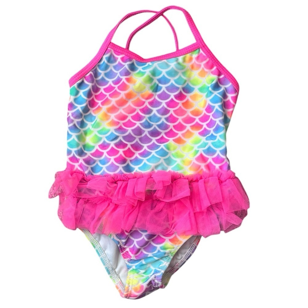 Wonder Nation Toddler Girl Mermaid Tutu Swimsuit – Rainbow Scales – Size 2T